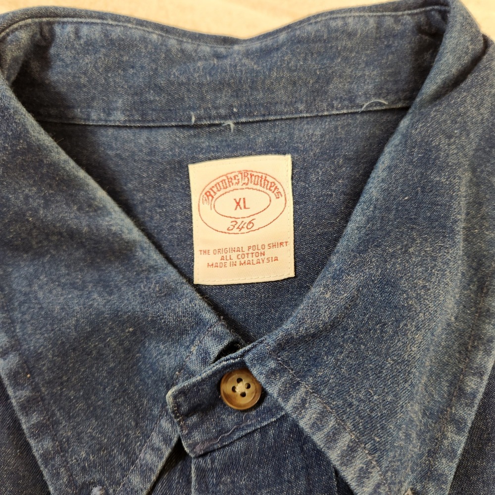 Brooks Brothers 346 Mens XL Blue Denim Long Sleeve Button Down Shirt All Cotton - Picture 6 of 12